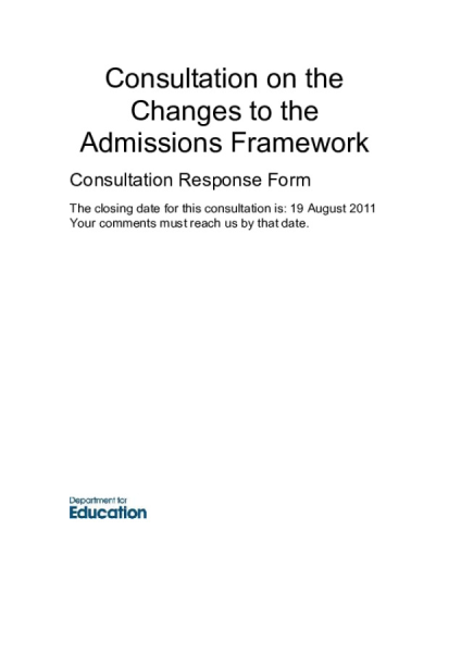 NSS response to Department for Education’s consultation on changes to the school admissions framework.