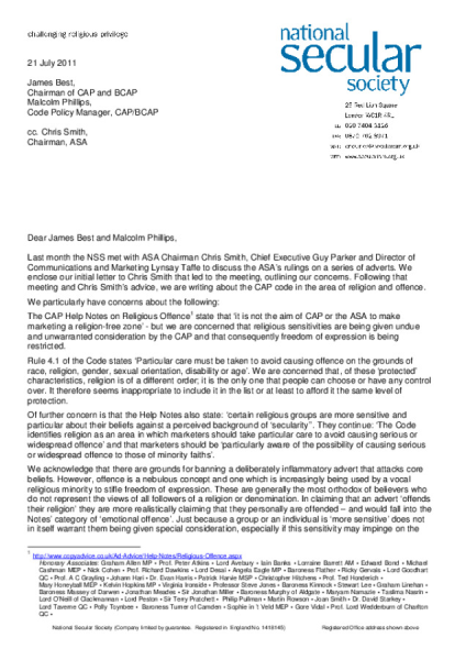 NSS Letter To CAP 110721