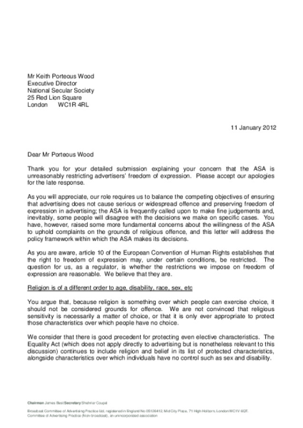 ASA Letter 11 January 2012