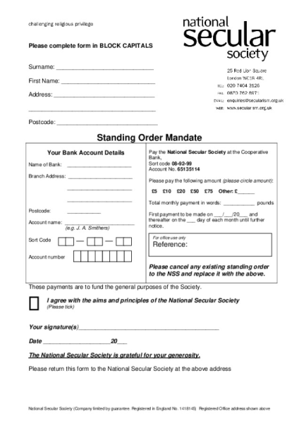 Monthly Standing Order 2013