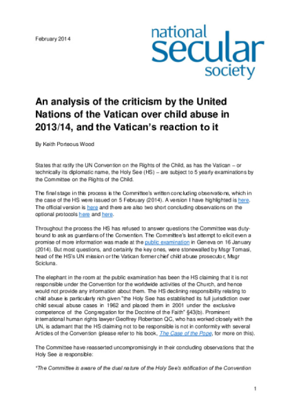 analysis of the criticism by the UN of the Vatican over child abuse