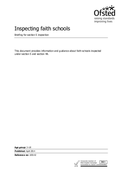 Inspecting faith schools 2014