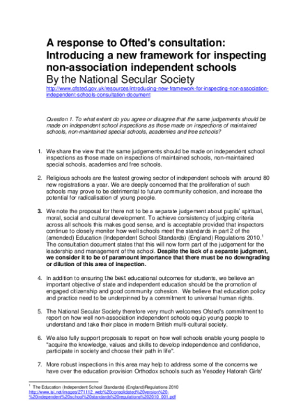 Ofsted Independent schools consultation non association schools