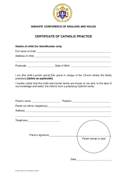 Certificate of Catholic Practice