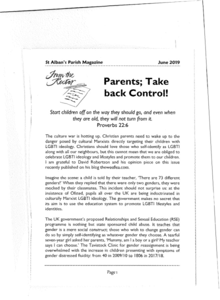 Parents Take back Control St Albans Parish Magazine June 2019 anti RSE