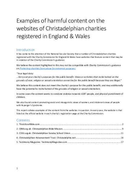 Dossier on Christadelphian charities