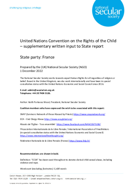 UNCRC supplementary written input to State report (France)
